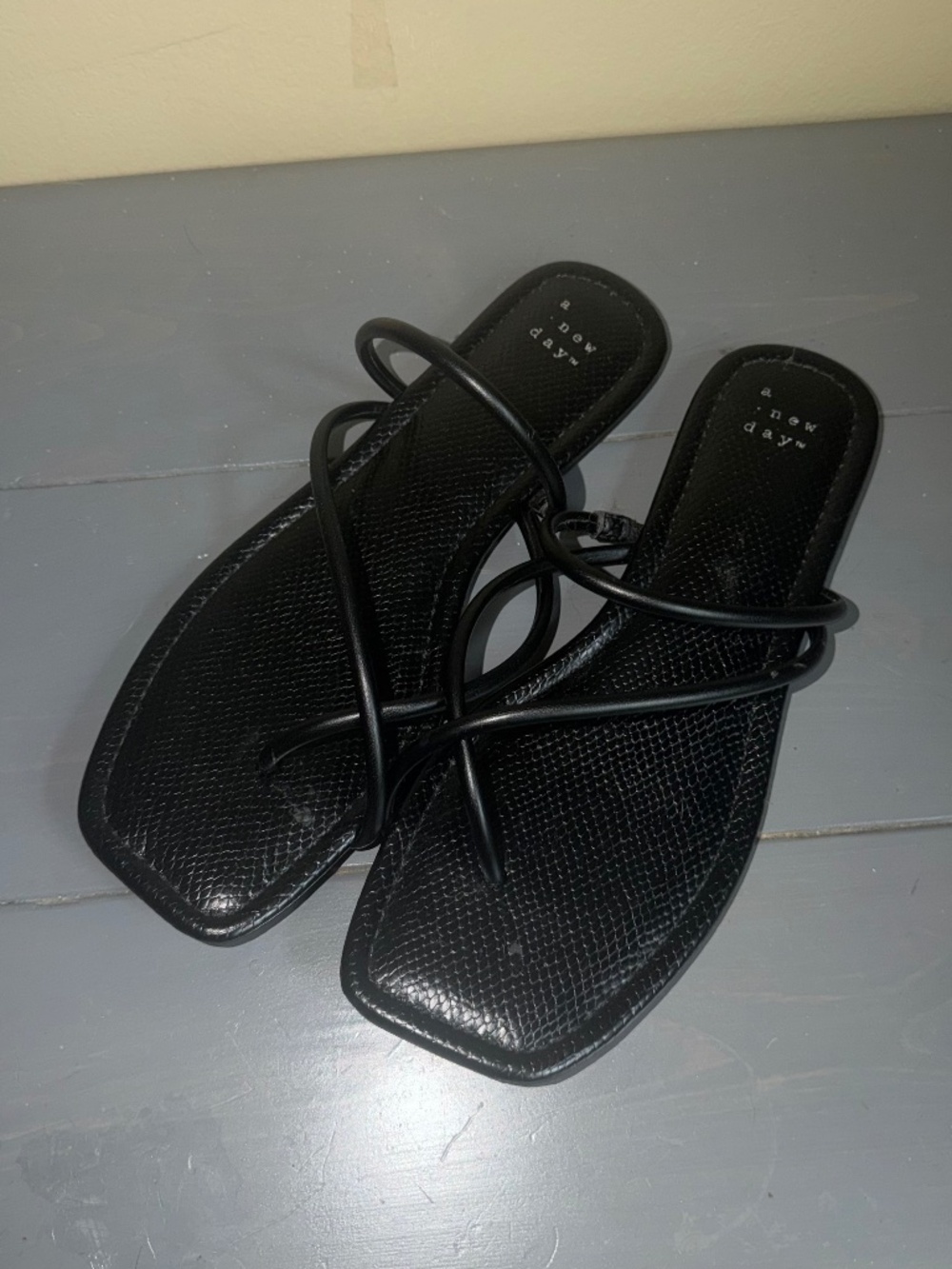 A New Day Black Strappy Square-Toe Sandals – Size 7.5